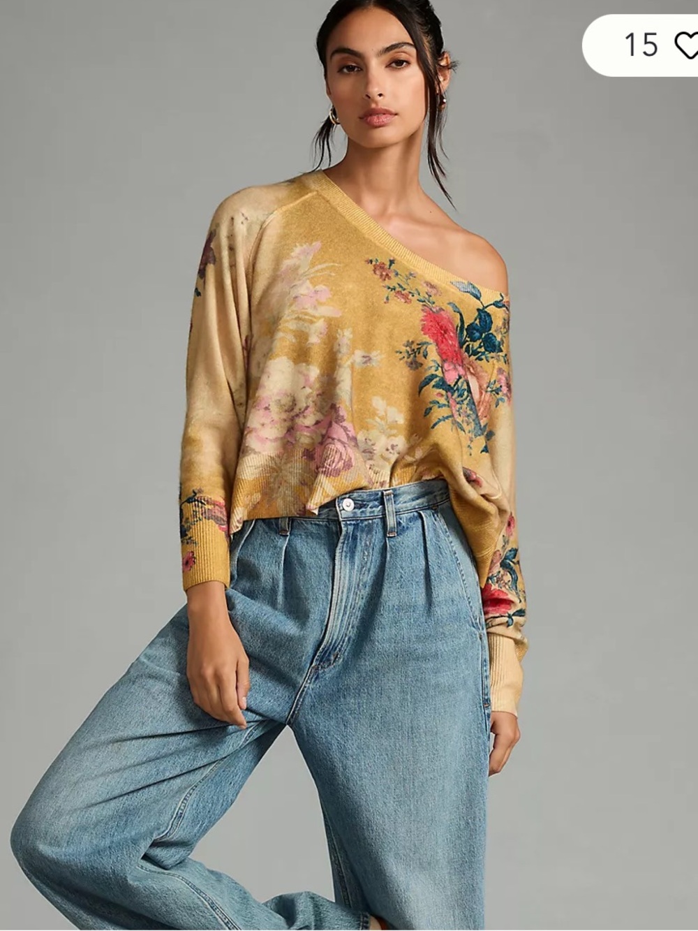Pilcro Diletta Slouchy Cashmere floral sweater